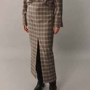 Mango Plaid Maxi Skirt with Front Slit